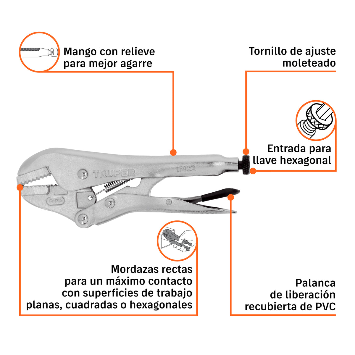 Pinza de presión 7", mordaza recta