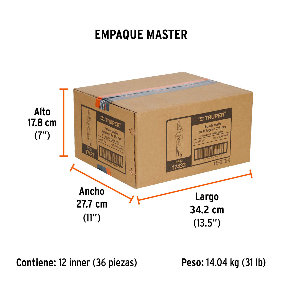 Pinza de presión 9", punta larga