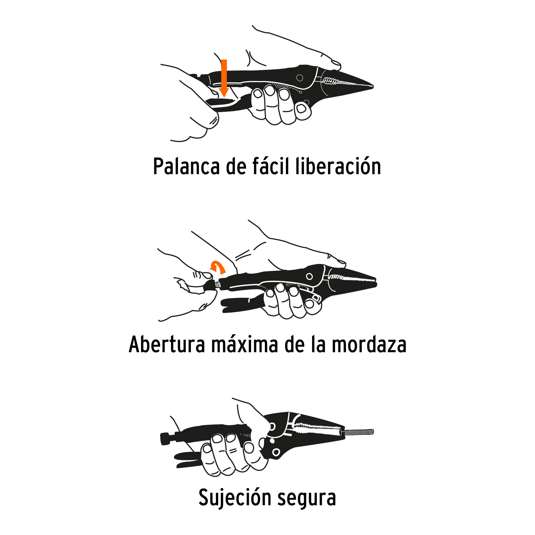 Pinza de presión 9", punta larga