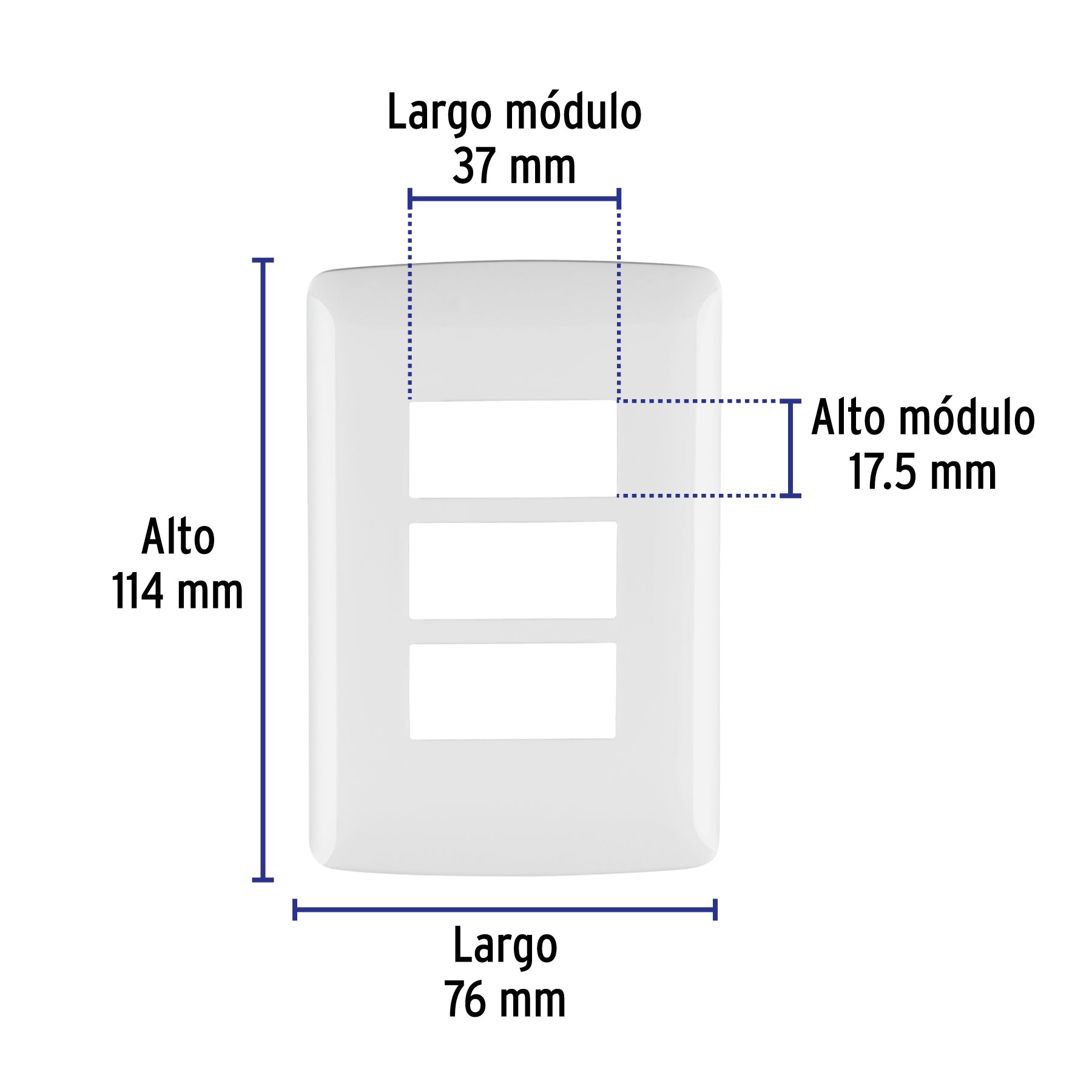 Placa 3 módulos de ABS, línea Italiana, color blanco
