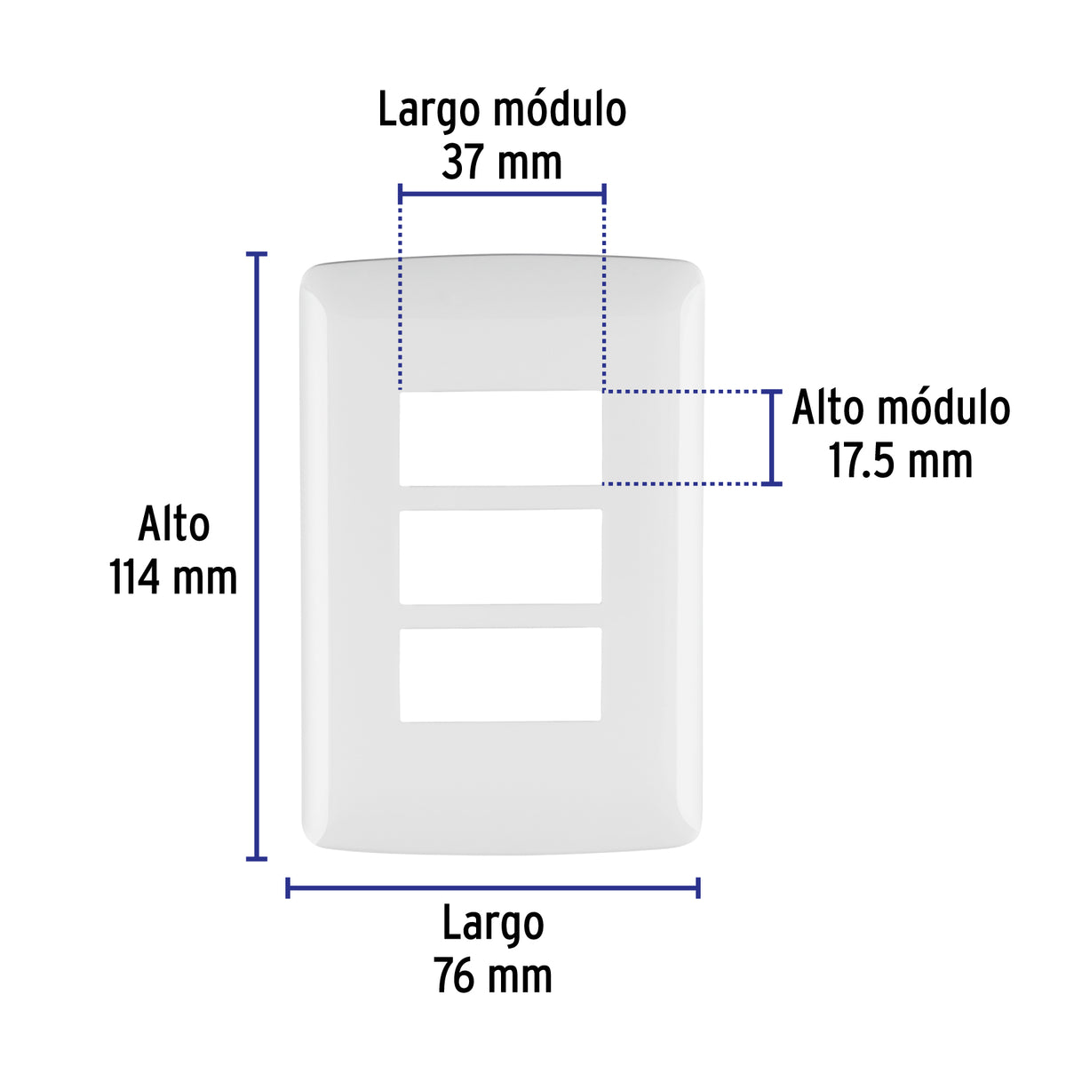 Placa 3 módulos de ABS, línea Italiana, color blanco