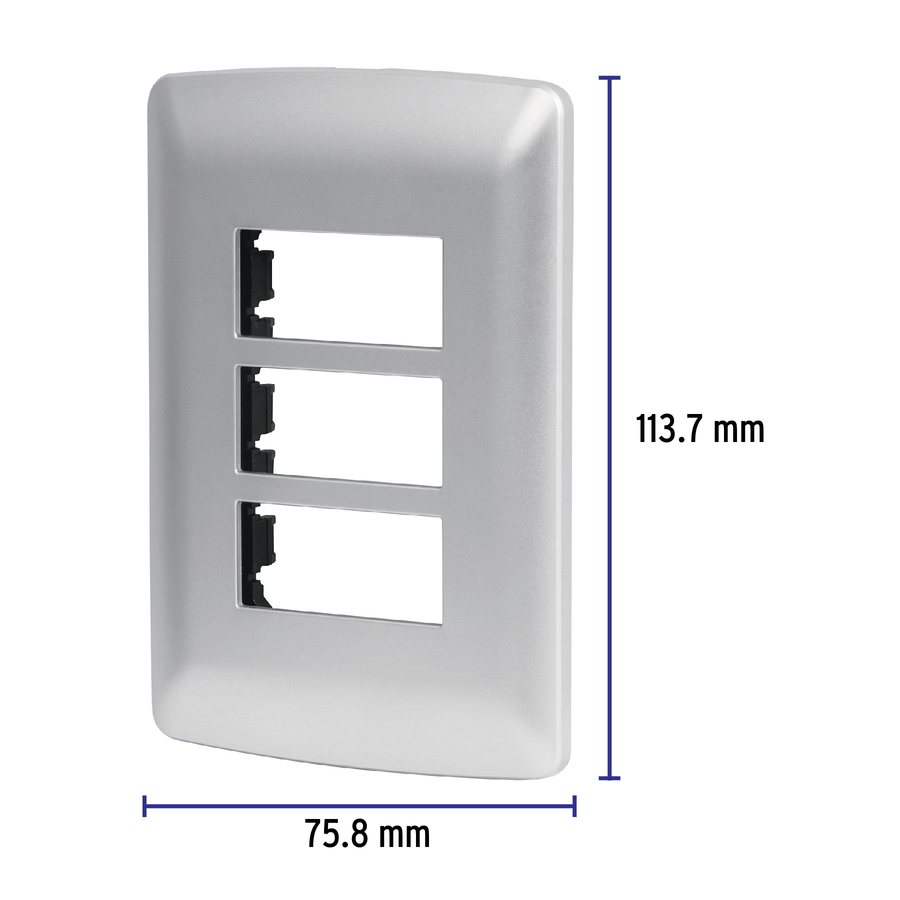 Placa 3 módulos de ABS, línea Italiana, color plata
