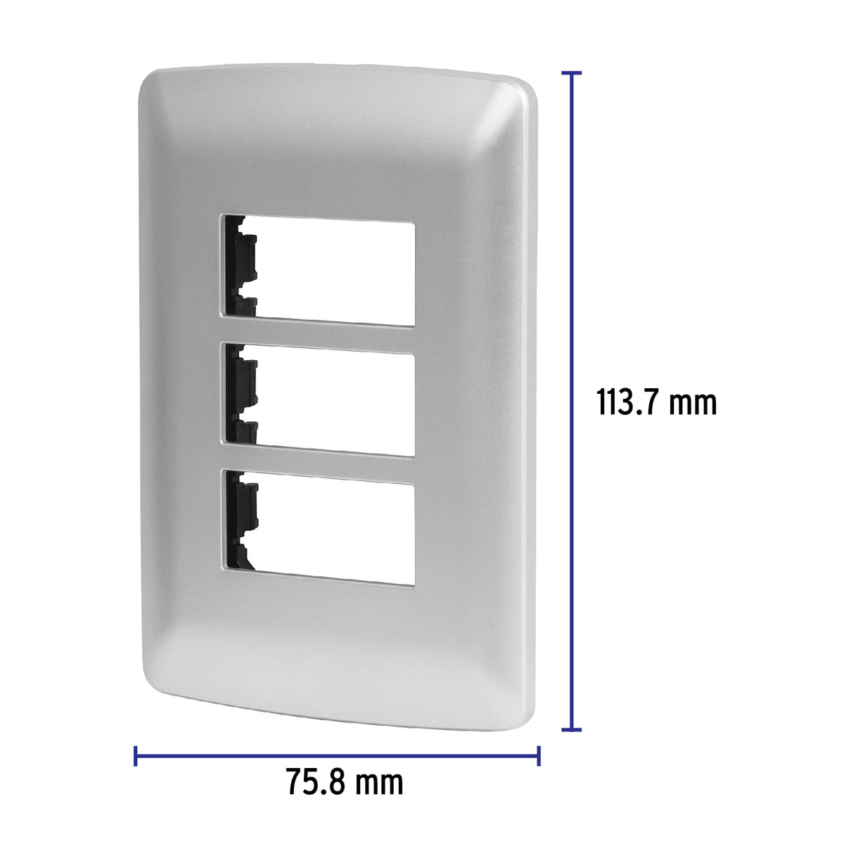 Placa 3 módulos de ABS, línea Italiana, color plata