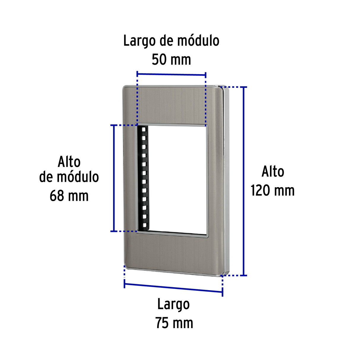 Placa de acero inox con 1 ventana 3 módulos, línea Lisboa