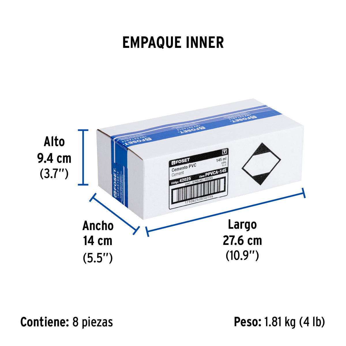 Cemento azul para PVC, hasta 12", bote 145 ml