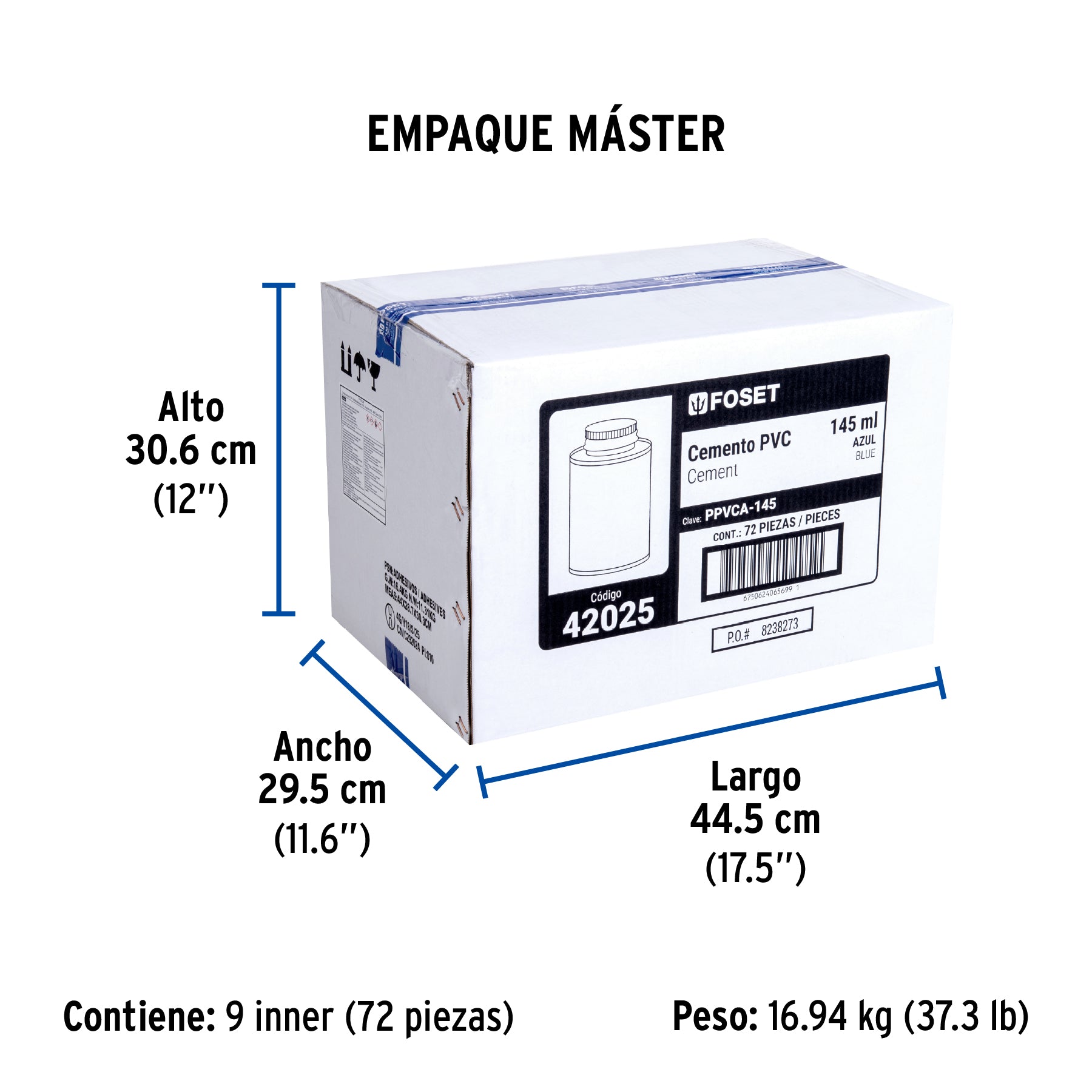 Cemento azul para PVC, hasta 12", bote 145 ml