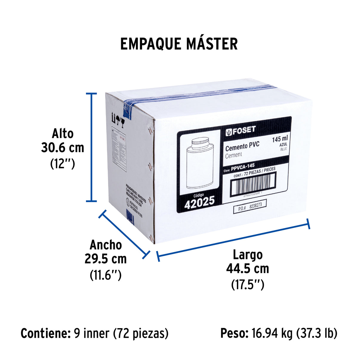 Cemento azul para PVC, hasta 12", bote 145 ml