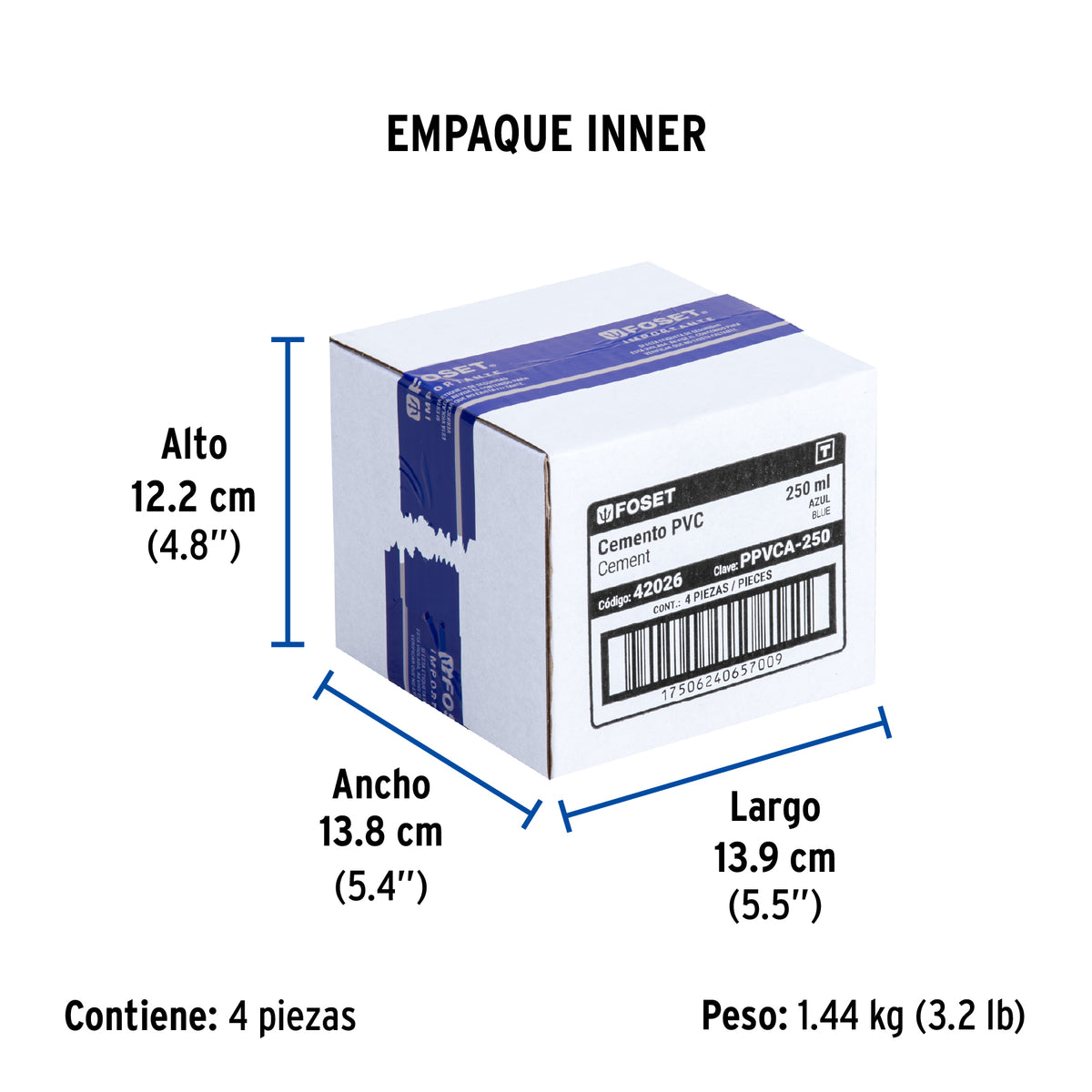 Cemento azul para PVC, hasta 12", bote 250 ml