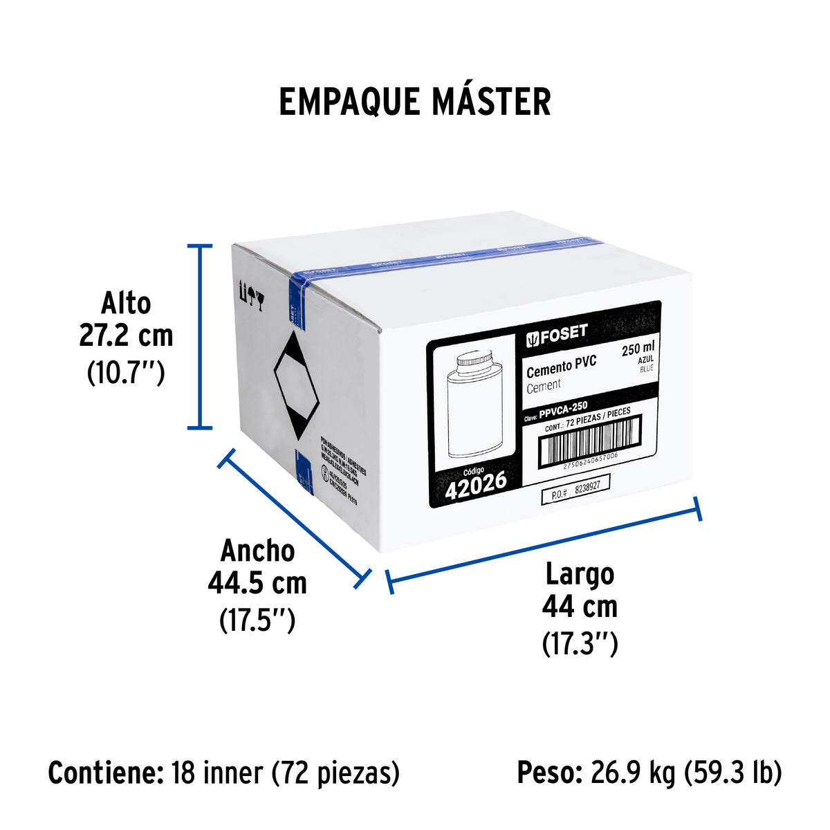 Cemento azul para PVC, hasta 12", bote 250 ml