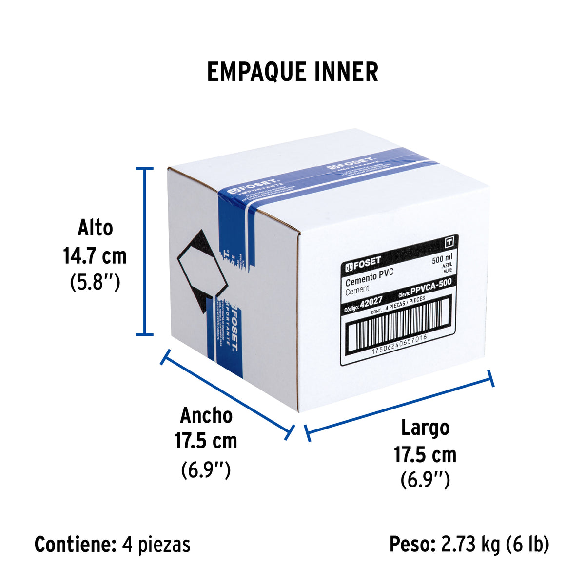 Cemento azul para PVC, hasta 12", bote 500 ml