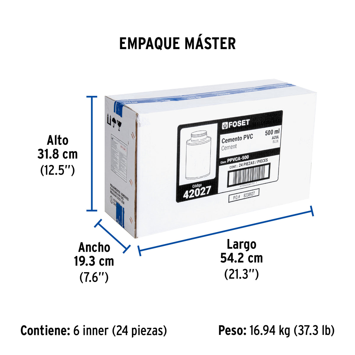 Cemento azul para PVC, hasta 12", bote 500 ml