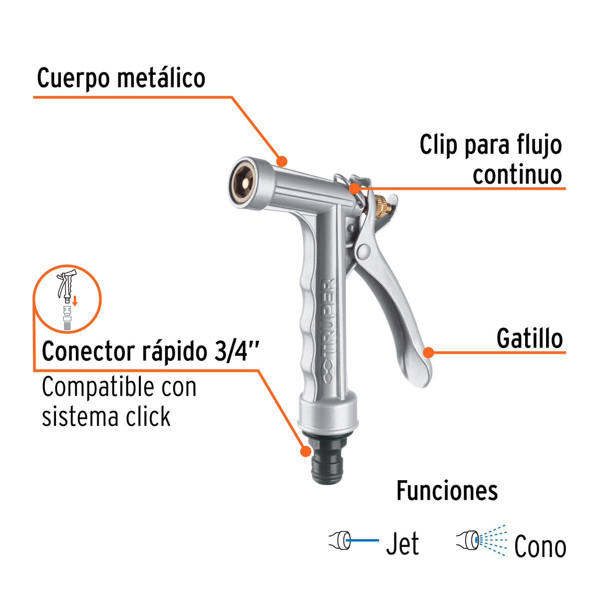 Pistola metálica reforzada 2 funciones
