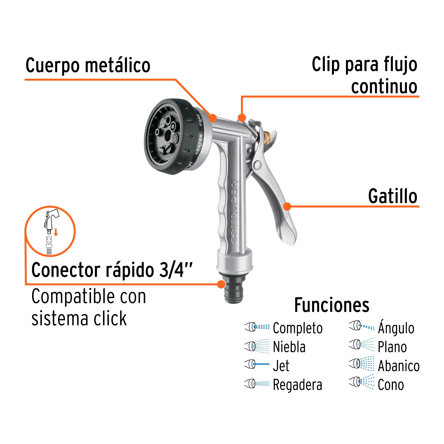 Pistola metálica reforzada 8 funciones