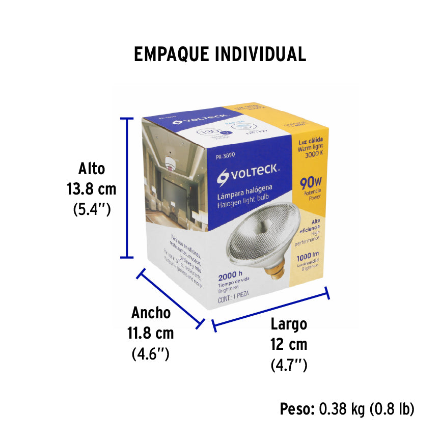 Foco de halógeno tipo PAR 38, 90 w, Volteck