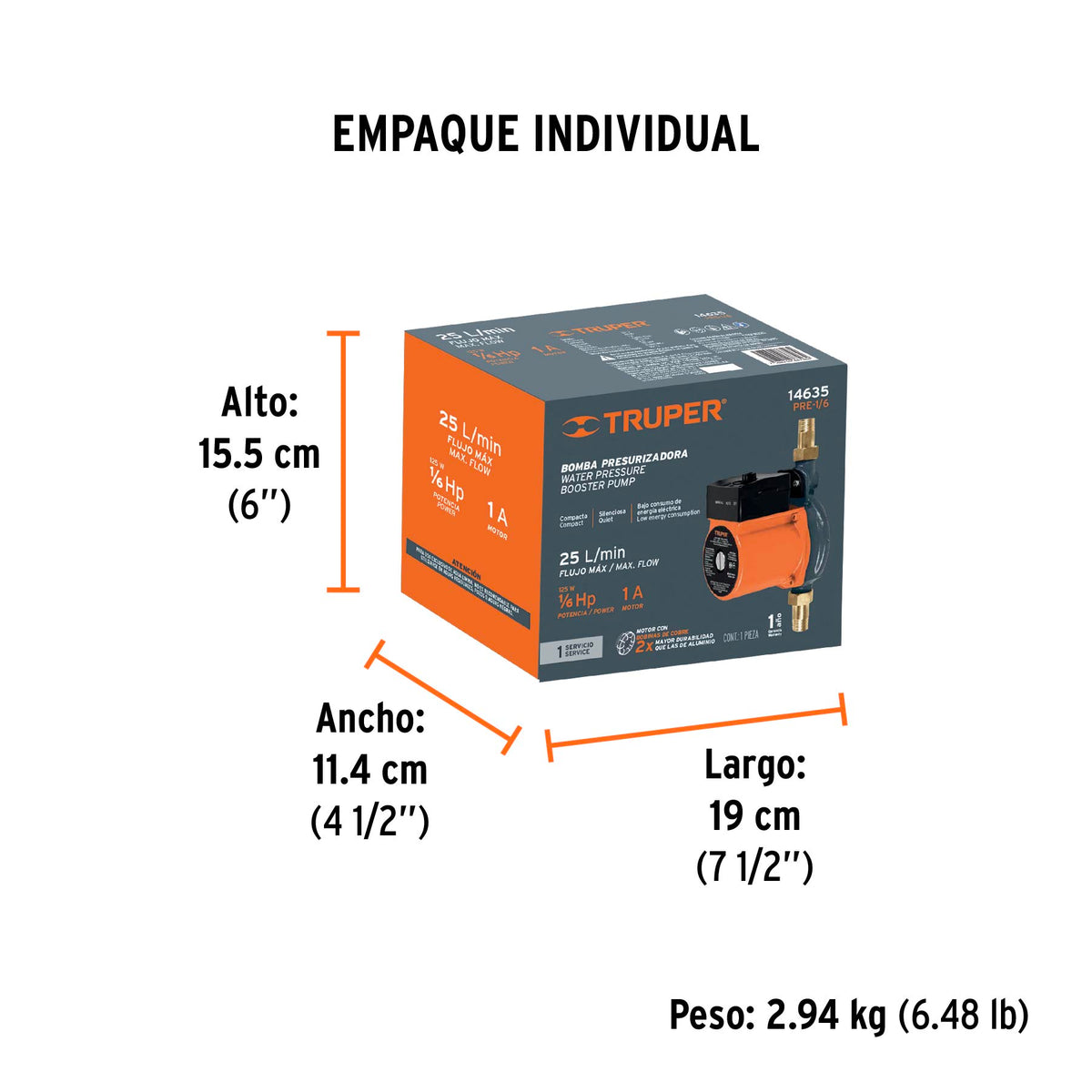 Bomba de agua con presurizador de 1/6 HP