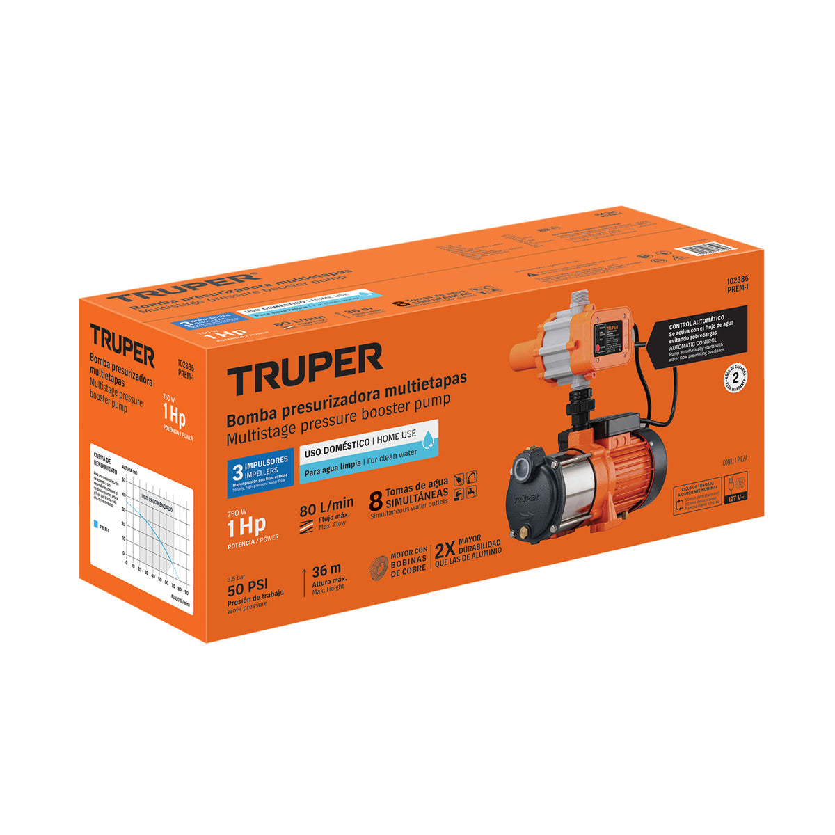 Bomba presurizadora multietapas 1 HP, Truper