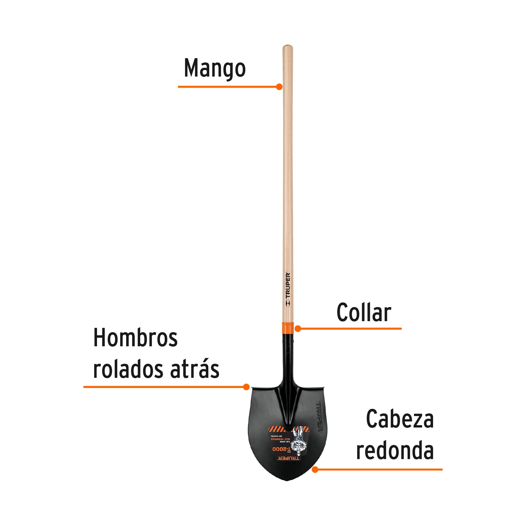 Pala redonda, tipo Colombia, # 4, mango largo