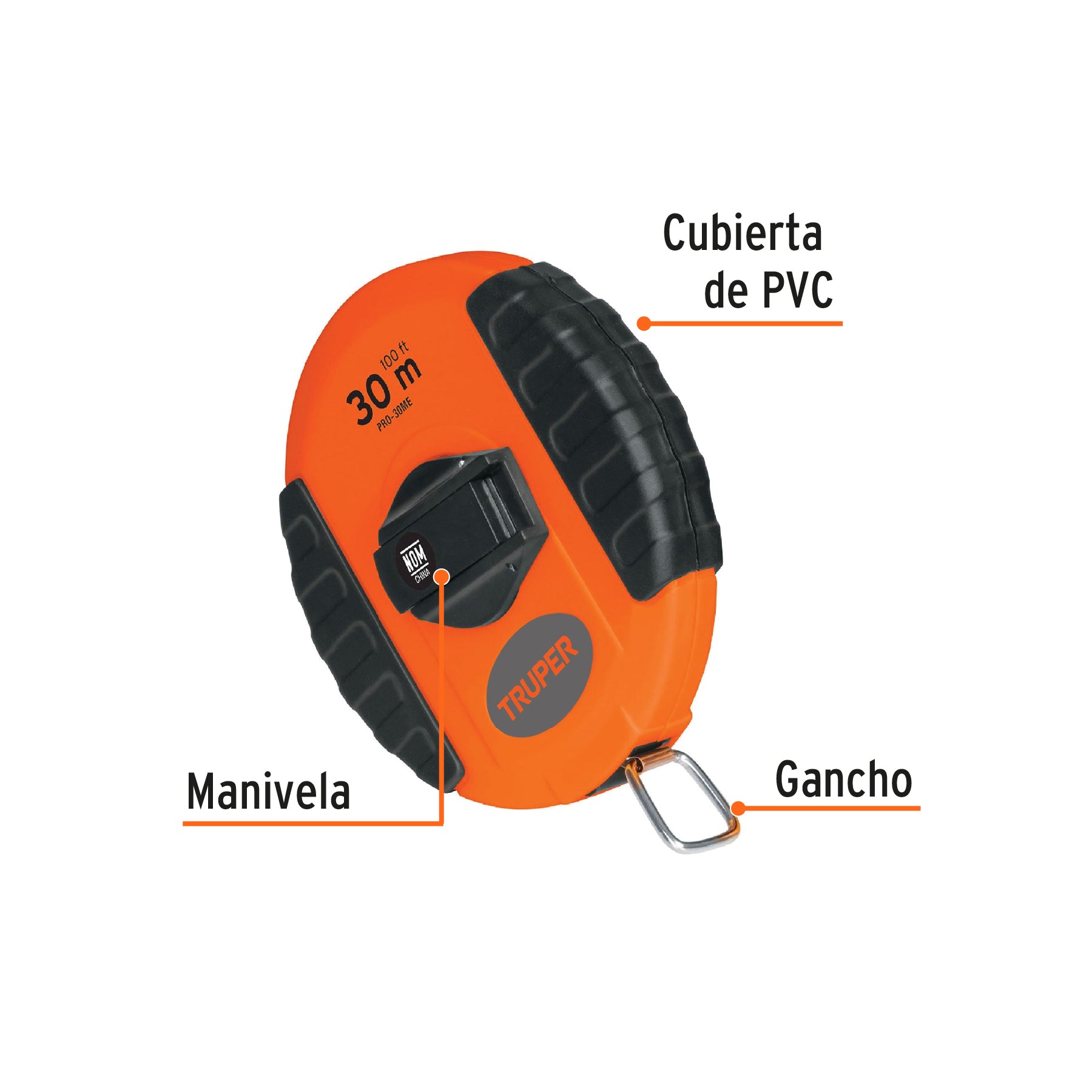 Cinta larga, carcasa plástica, 30 metros, metálica, pretul