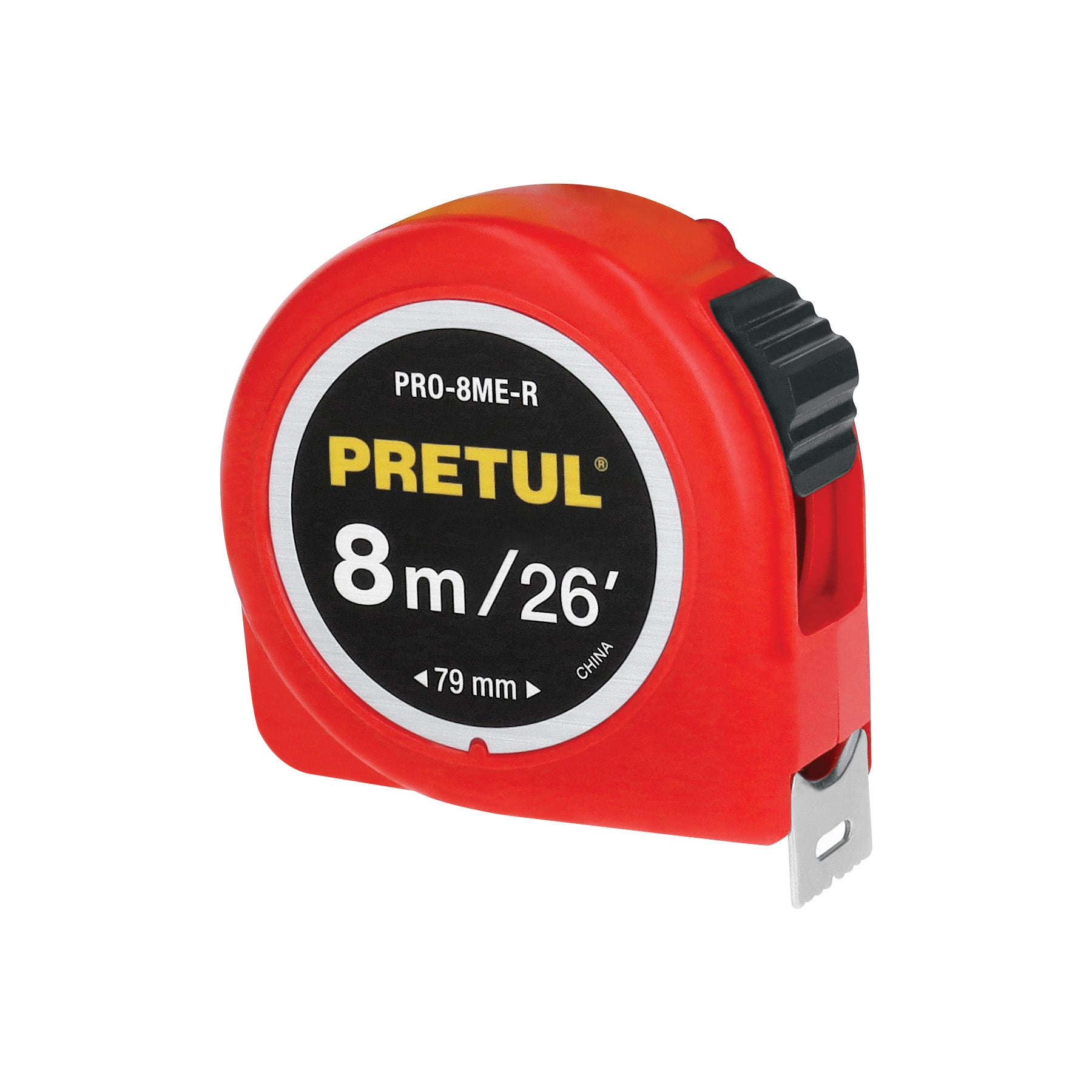 Flexómetro rojo 8m cinta 25 mm, Pretul tarjeta plástica