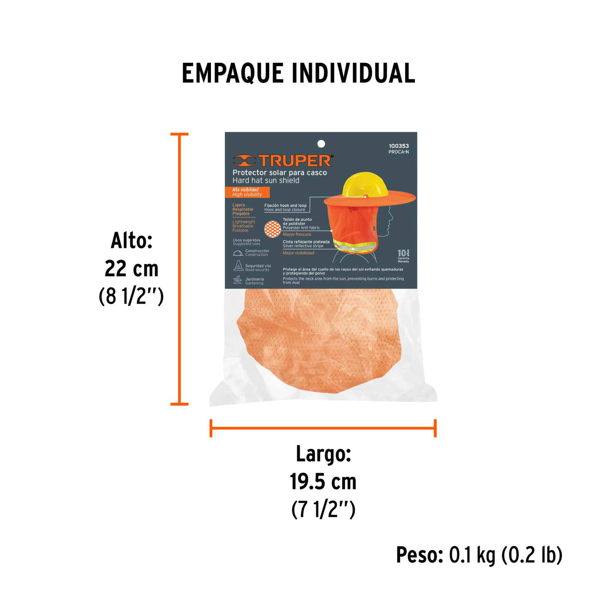 Protector solar plegable para casco, naranja con reflejante