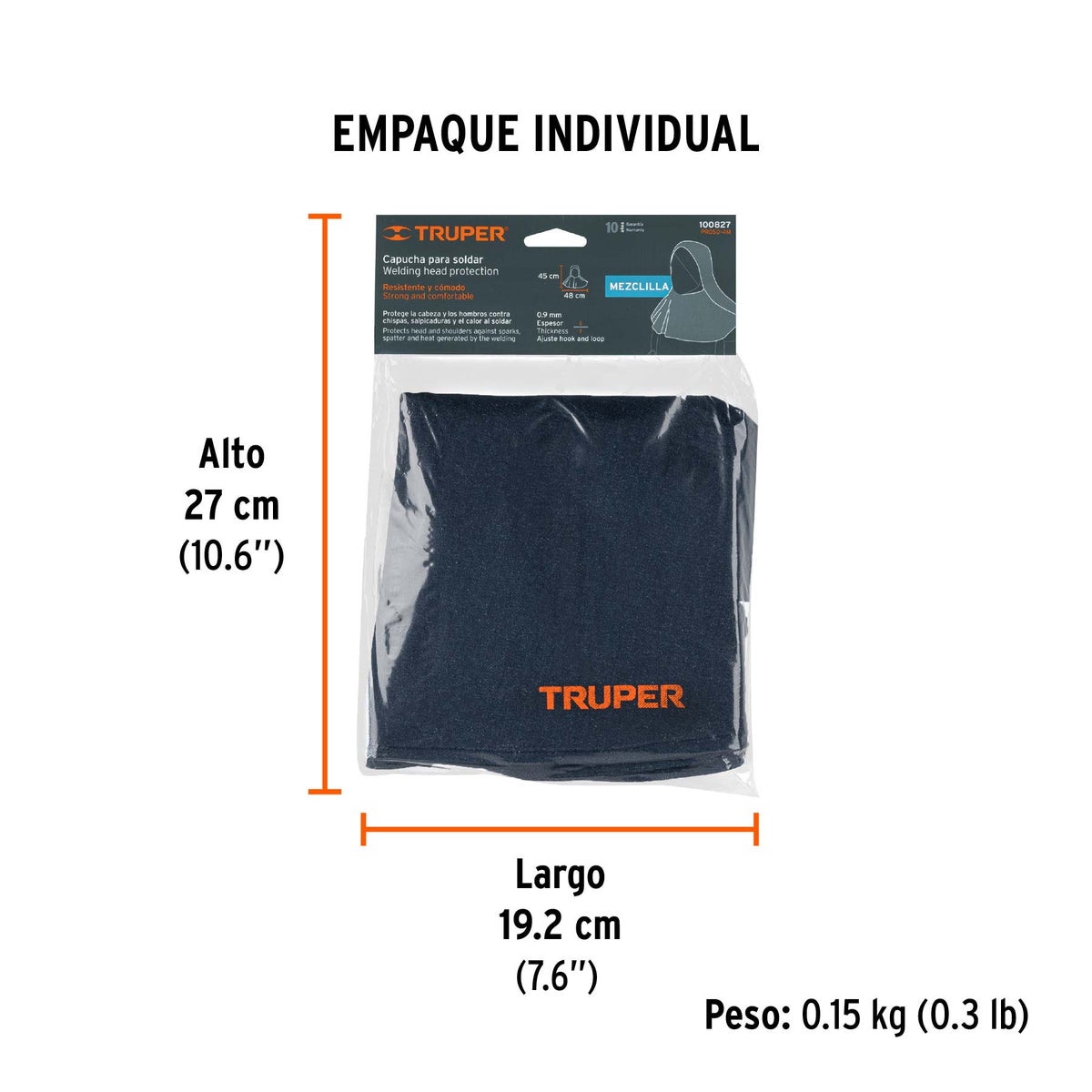 Protección para soldar, capucha de mezclilla, TRUPER