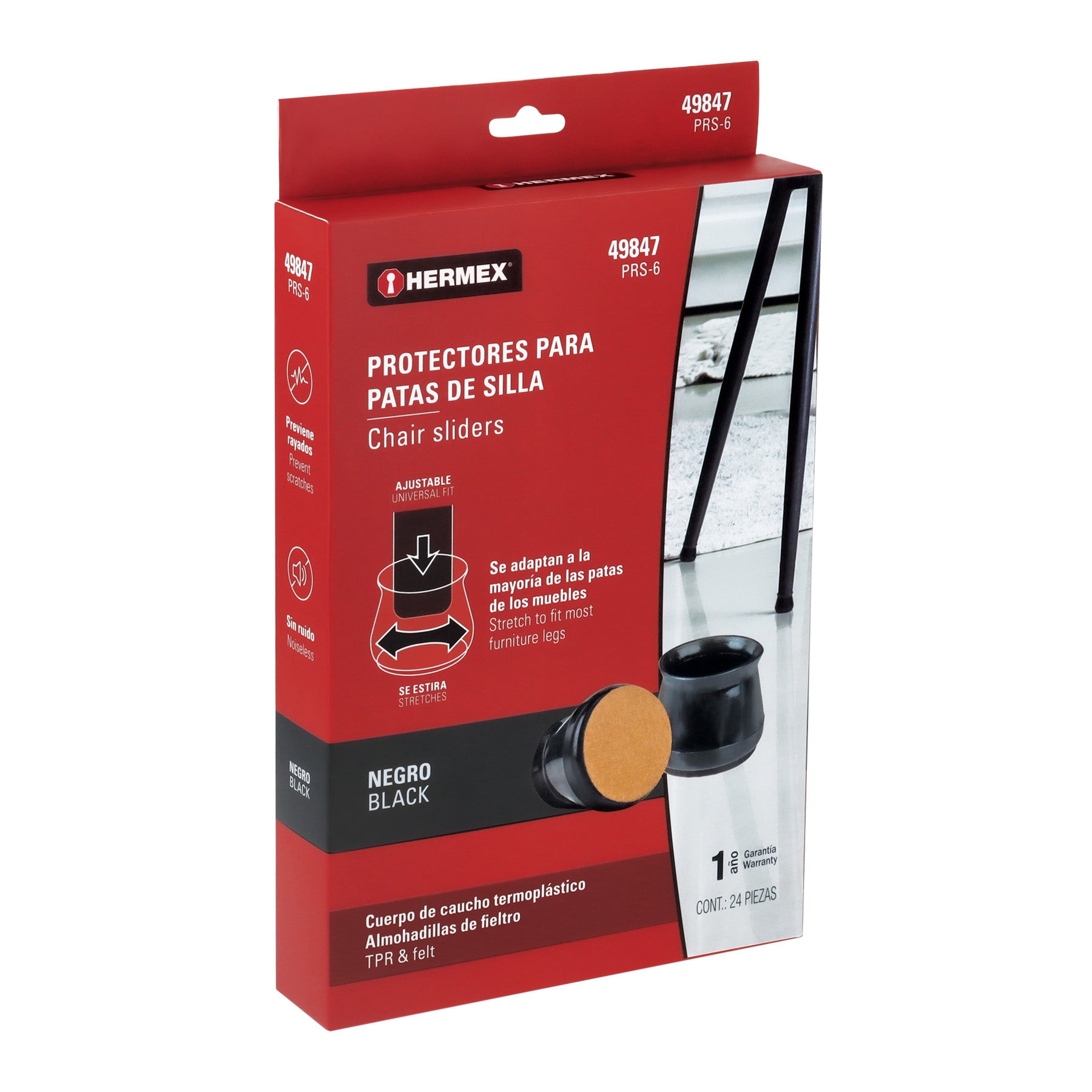 Caja con 24 protectores para patas de silla, negro