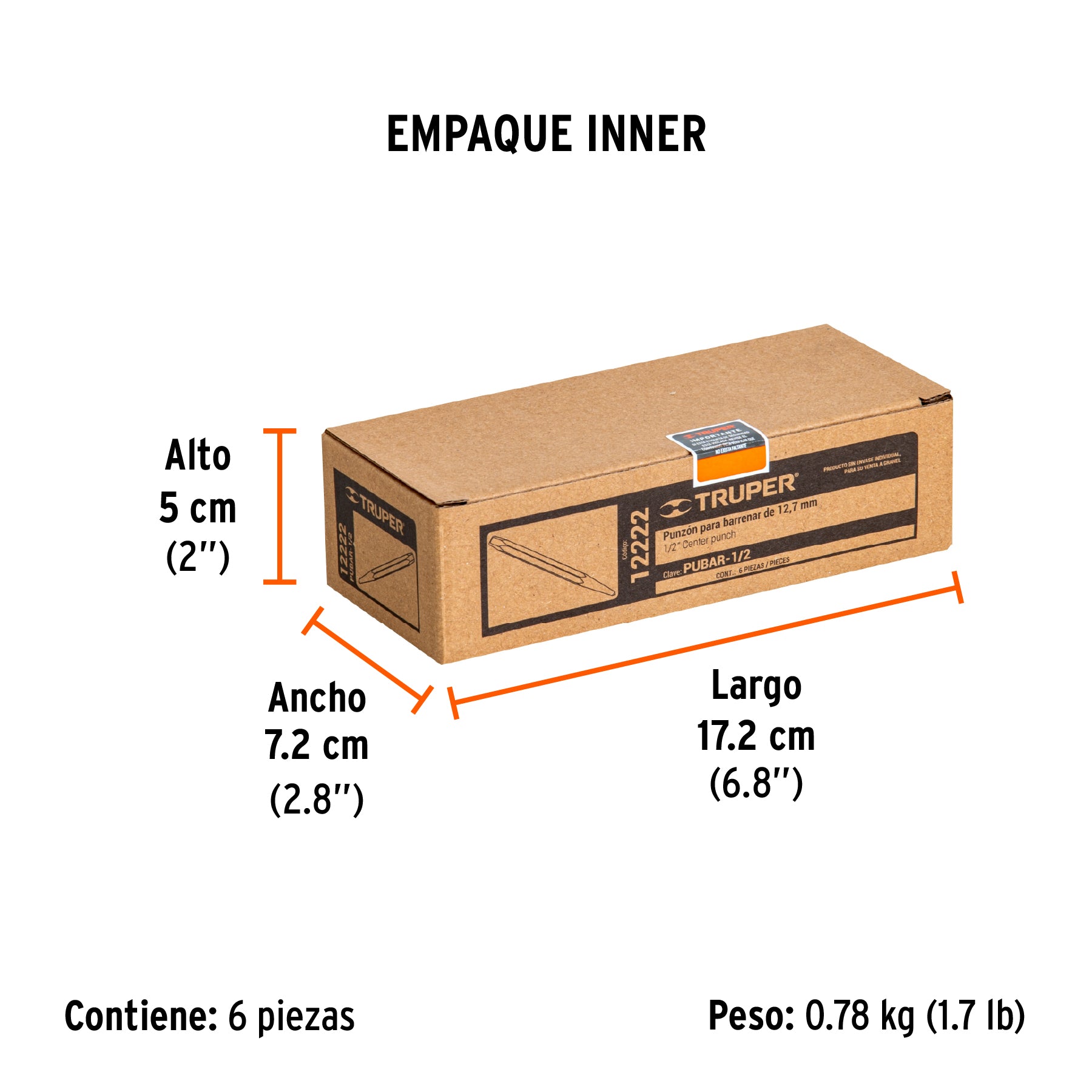 Punzon 1/2" para barrenar, largo 5-1/2"