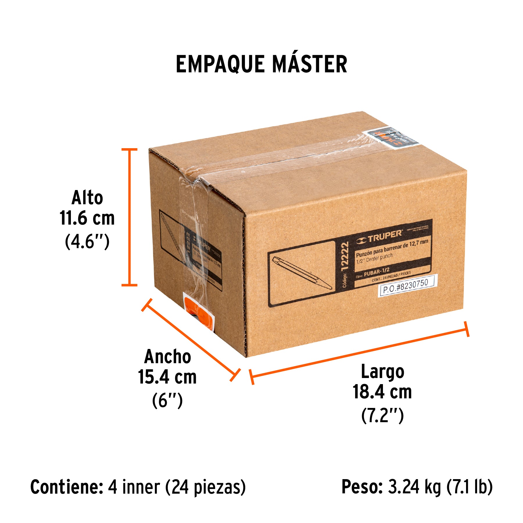 Punzon 1/2" para barrenar, largo 5-1/2"