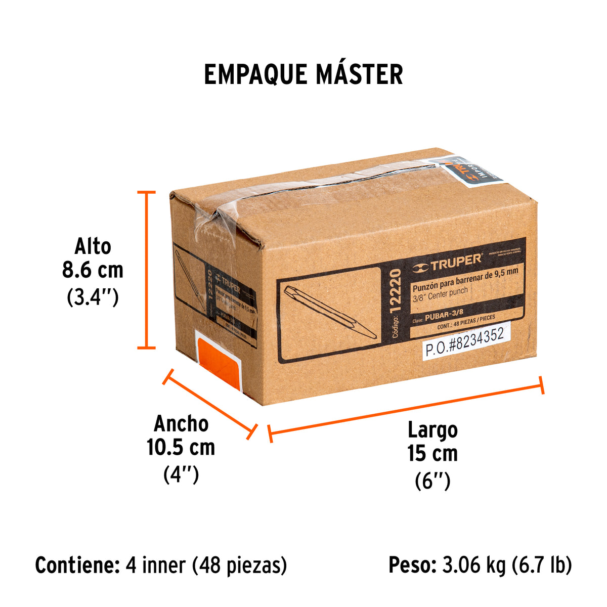 Punzón 3/8" para barrenar, largo 4-7/8"