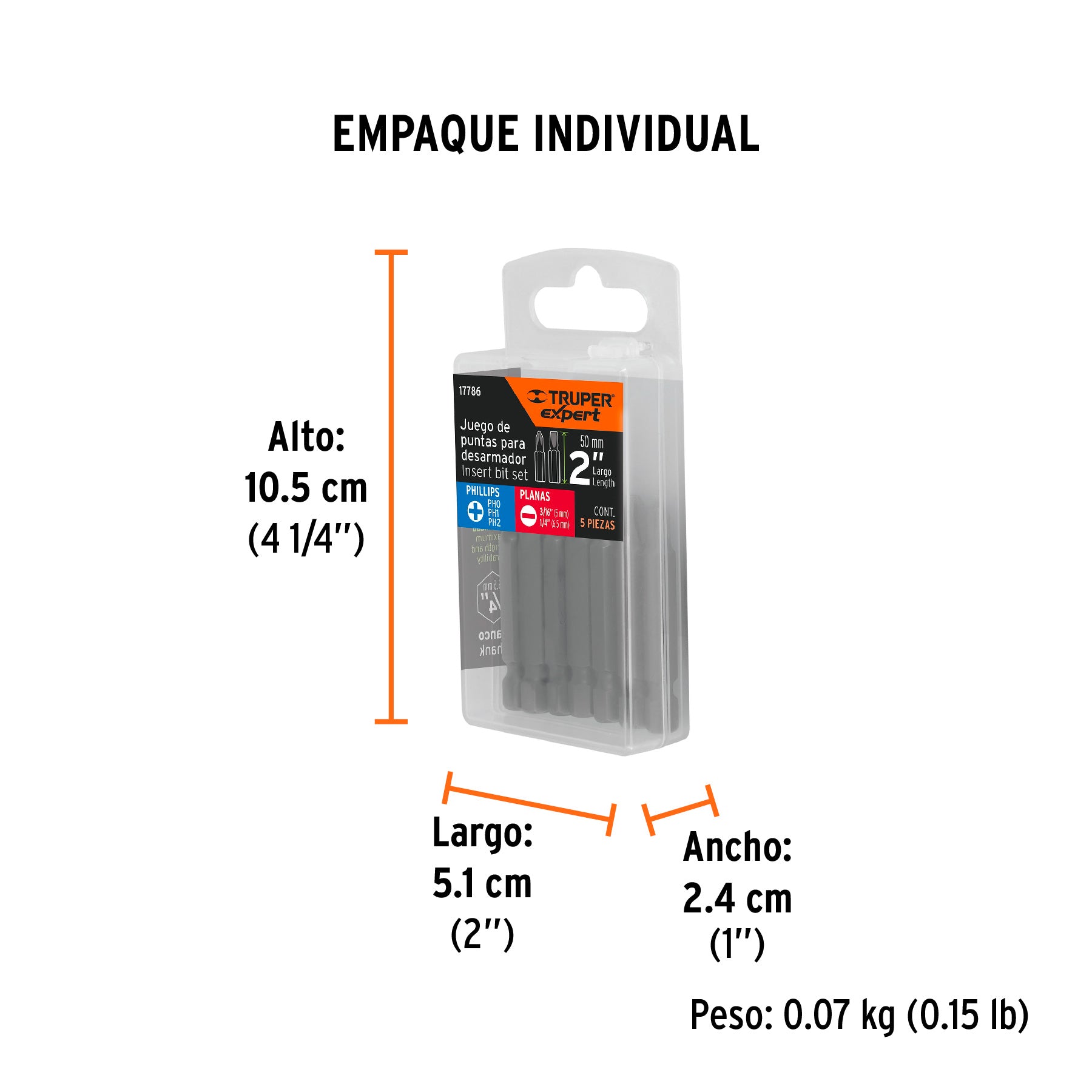 Juego de 5 puntas para desarmador, 2"