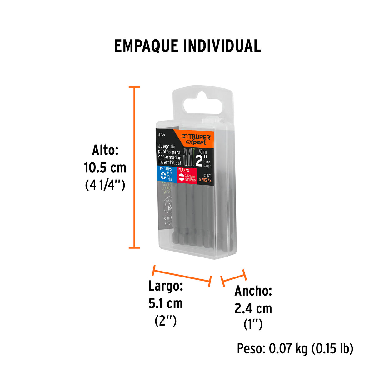 Juego de 5 puntas para desarmador, 2"
