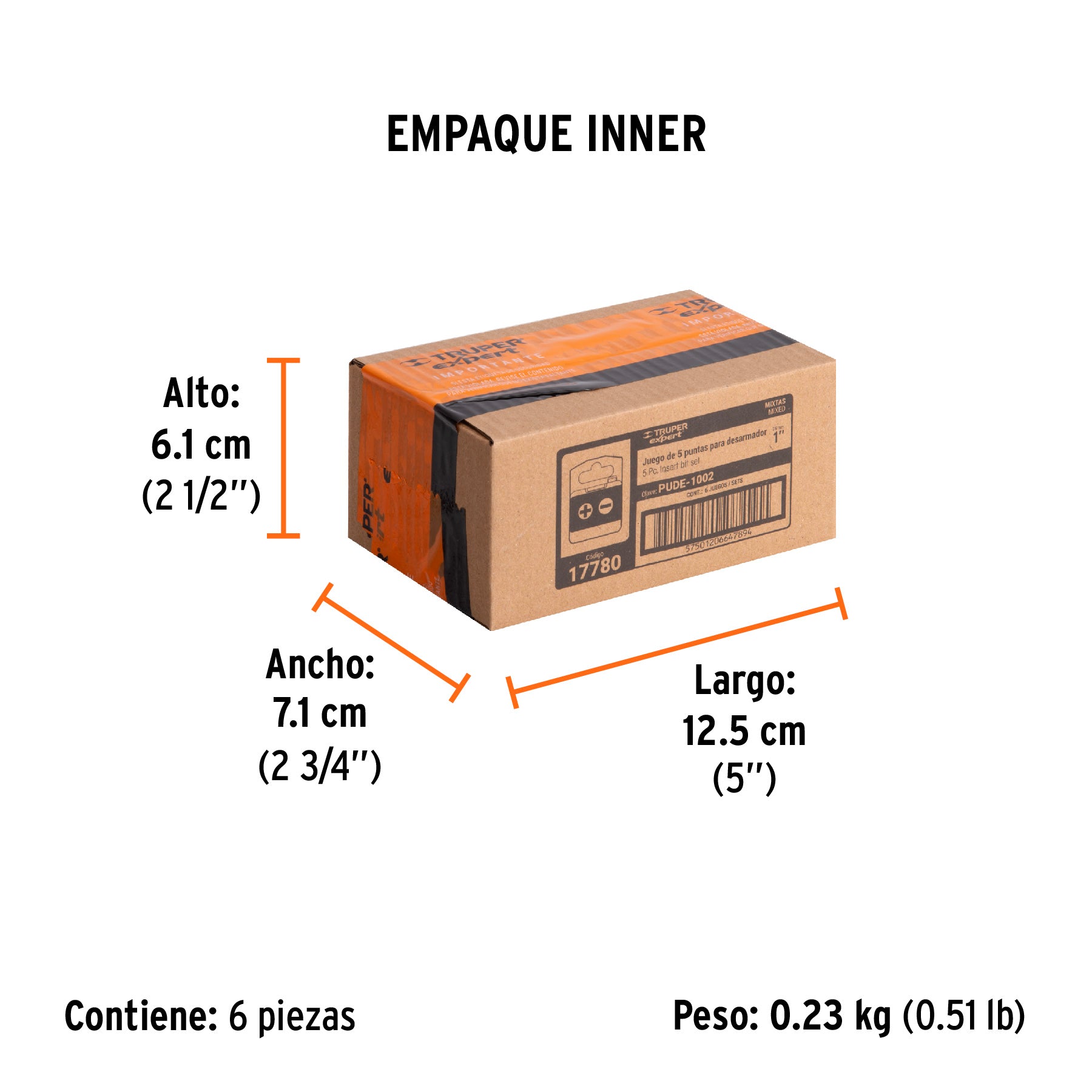 Juego de 5 puntas, largo 1", en blister