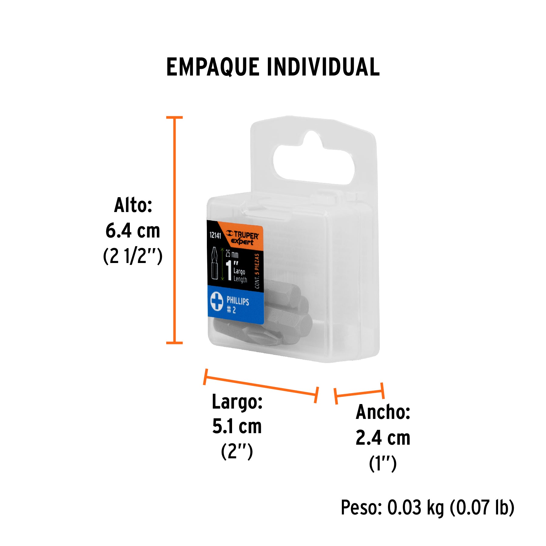 Puntas para desarmador Phillips PH2, 1", 5 piezas