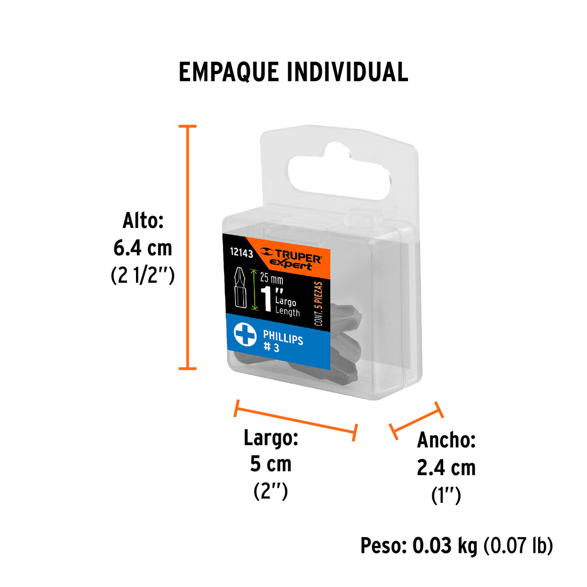 Puntas para desarmador Phillips PH3, 1", 5 piezas
