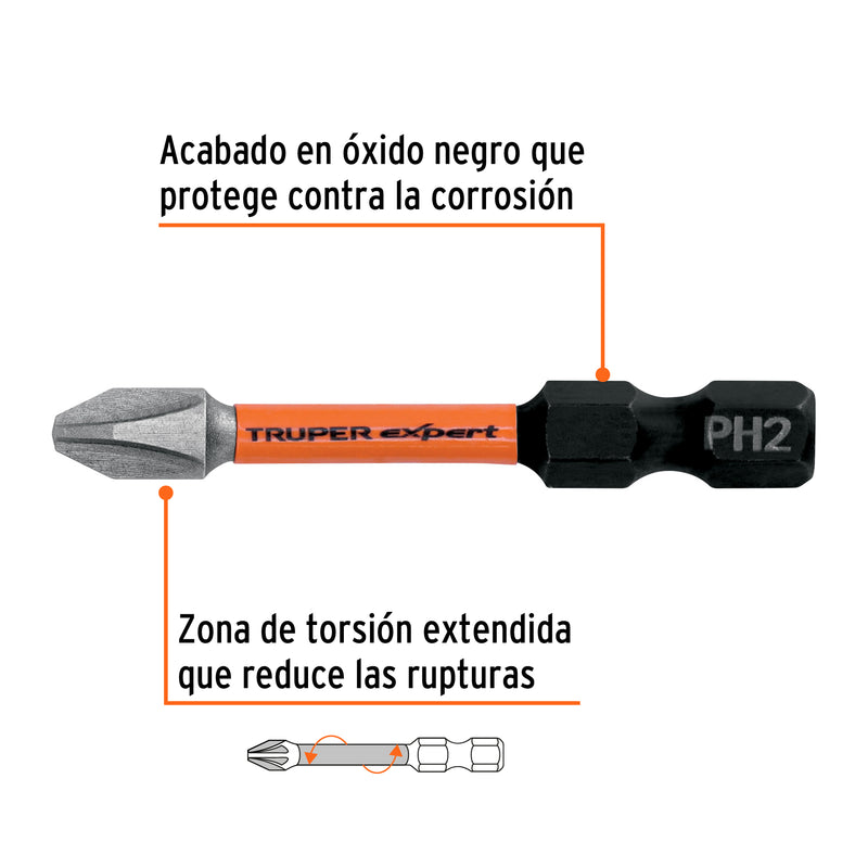 Estuche con 15 puntas de cruz PH2 de impacto largo 2'