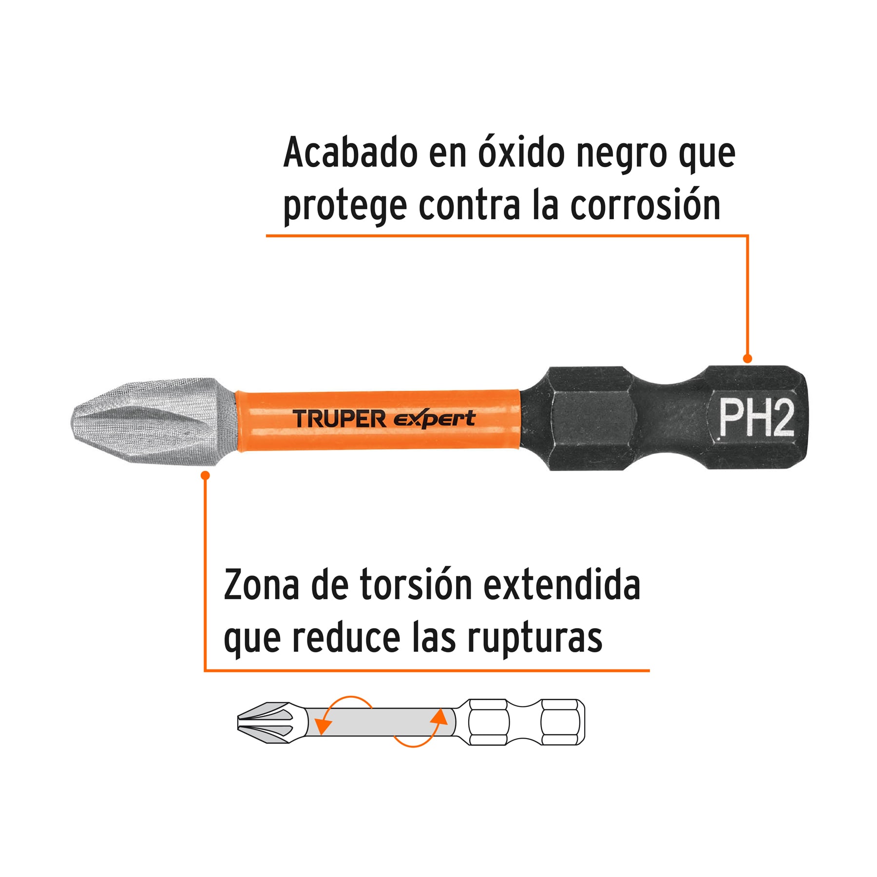 JUEGO DE 5 PUNTAS DE IMPACTO Phillips PH2 x 2',Truper Expert
