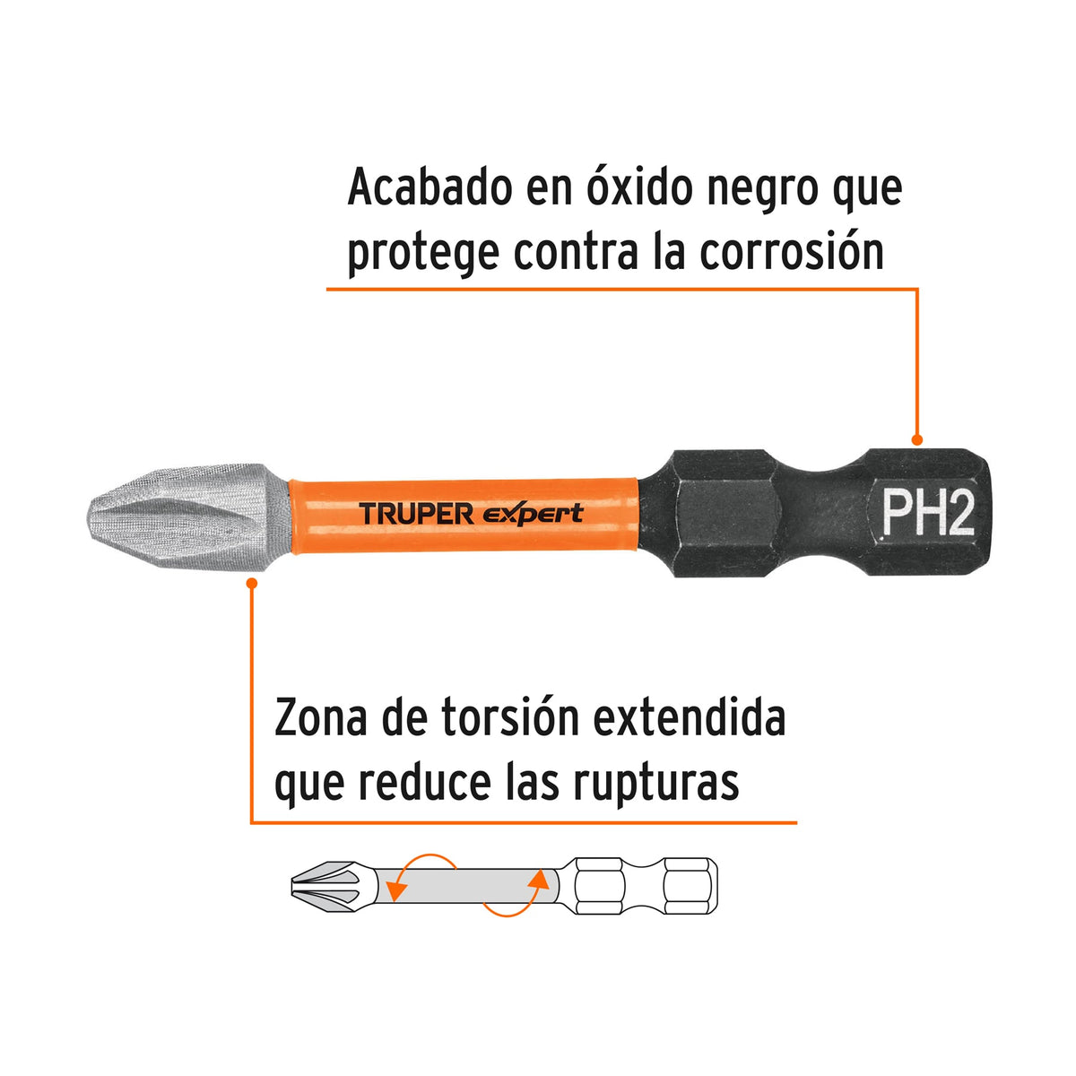 Estuche con 5 puntas de cruz PH2 de impacto largo 2", EXPERT