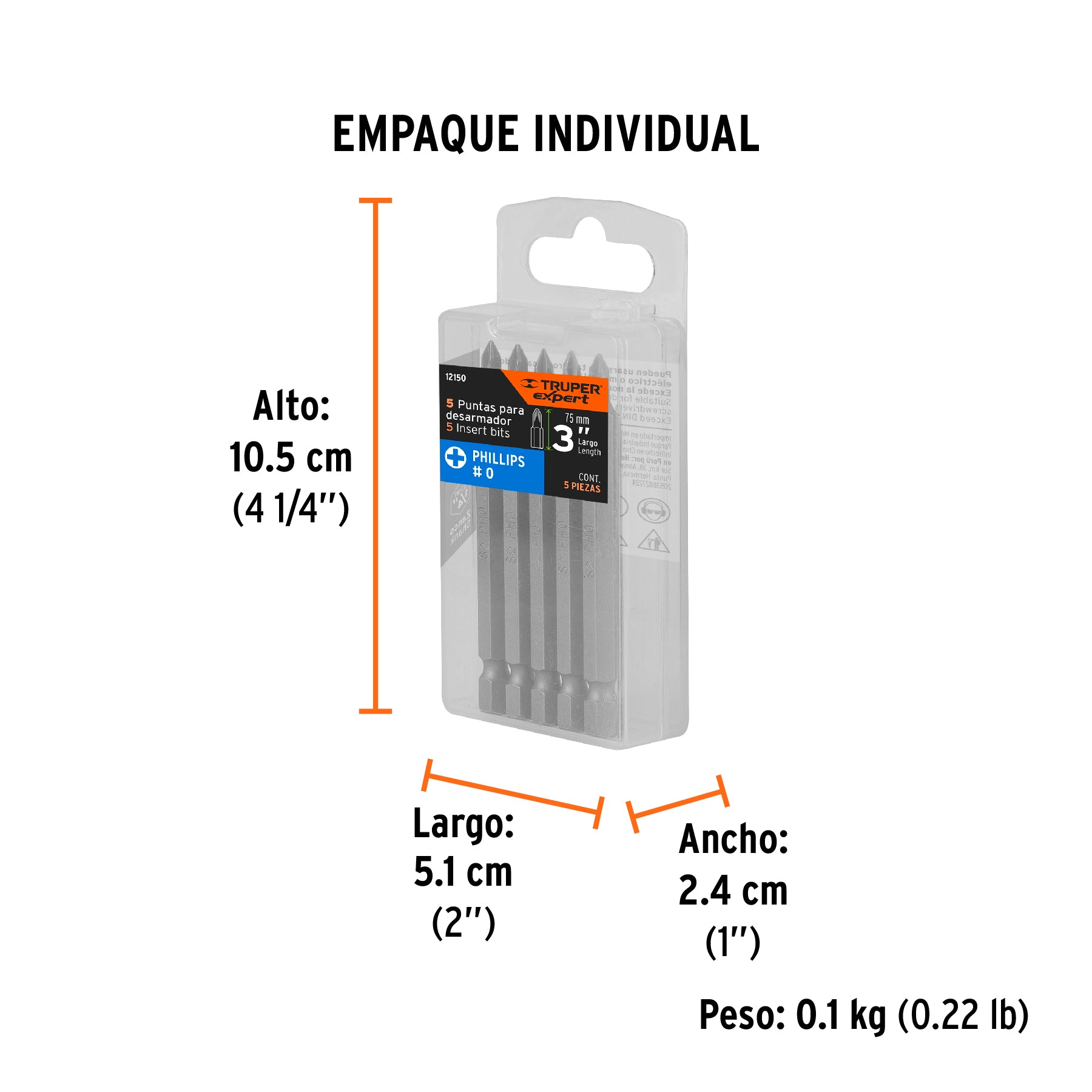 Puntas para desarmador Phillips PH0, 3", 5 piezas