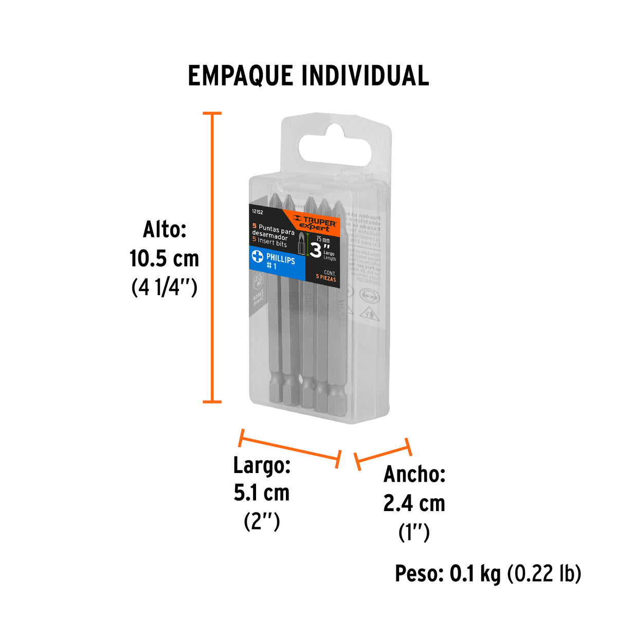 Puntas para desarmador Phillips PH1, 3", 5 piezas