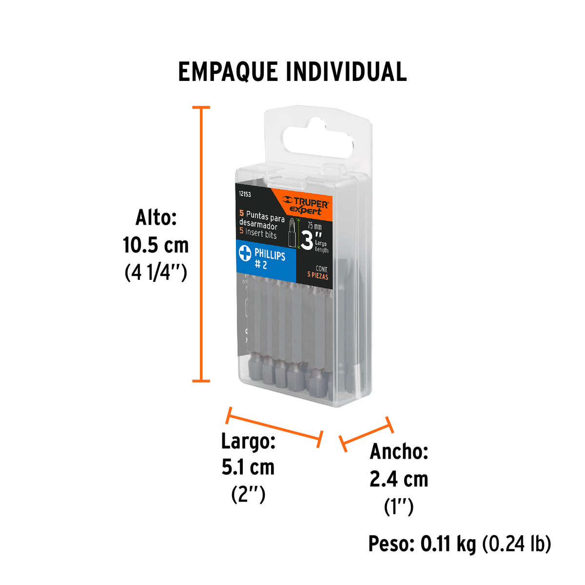 Puntas para desarmador Phillips PH2, 3", 5 piezas