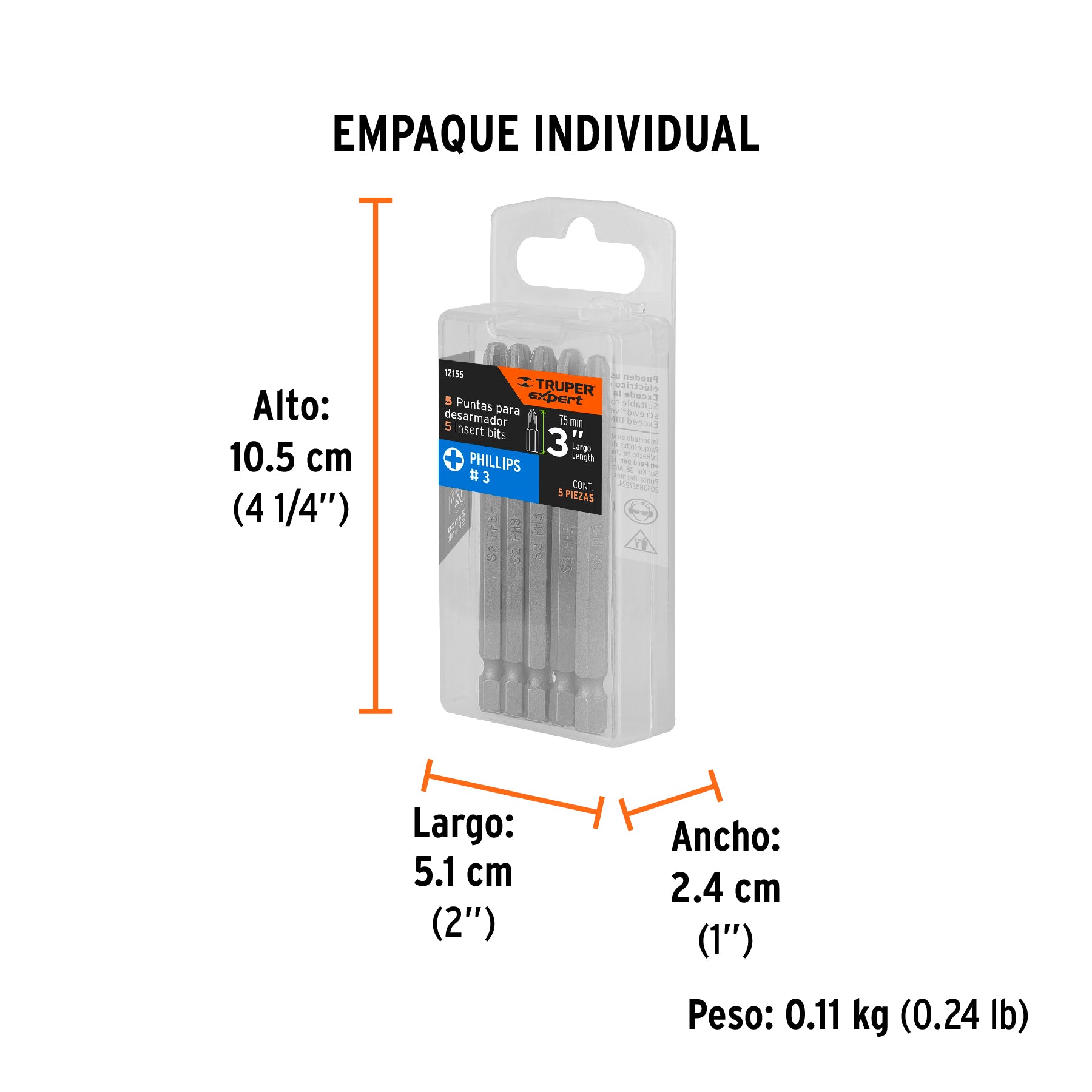 Puntas para desarmador Phillips PH3, 3", 5 piezas