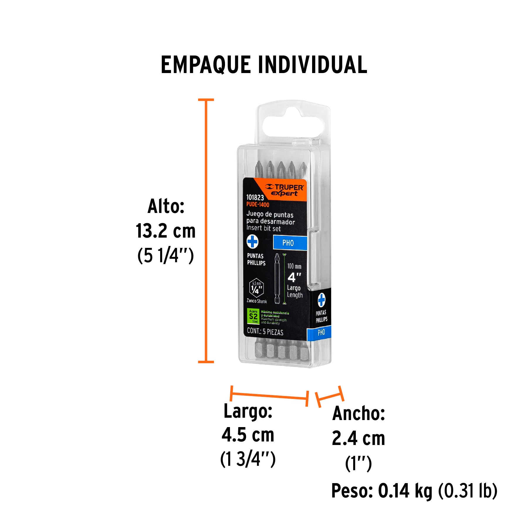 Puntas para desarmador Phillips #0 largo 4', 5 pzas,Expert
