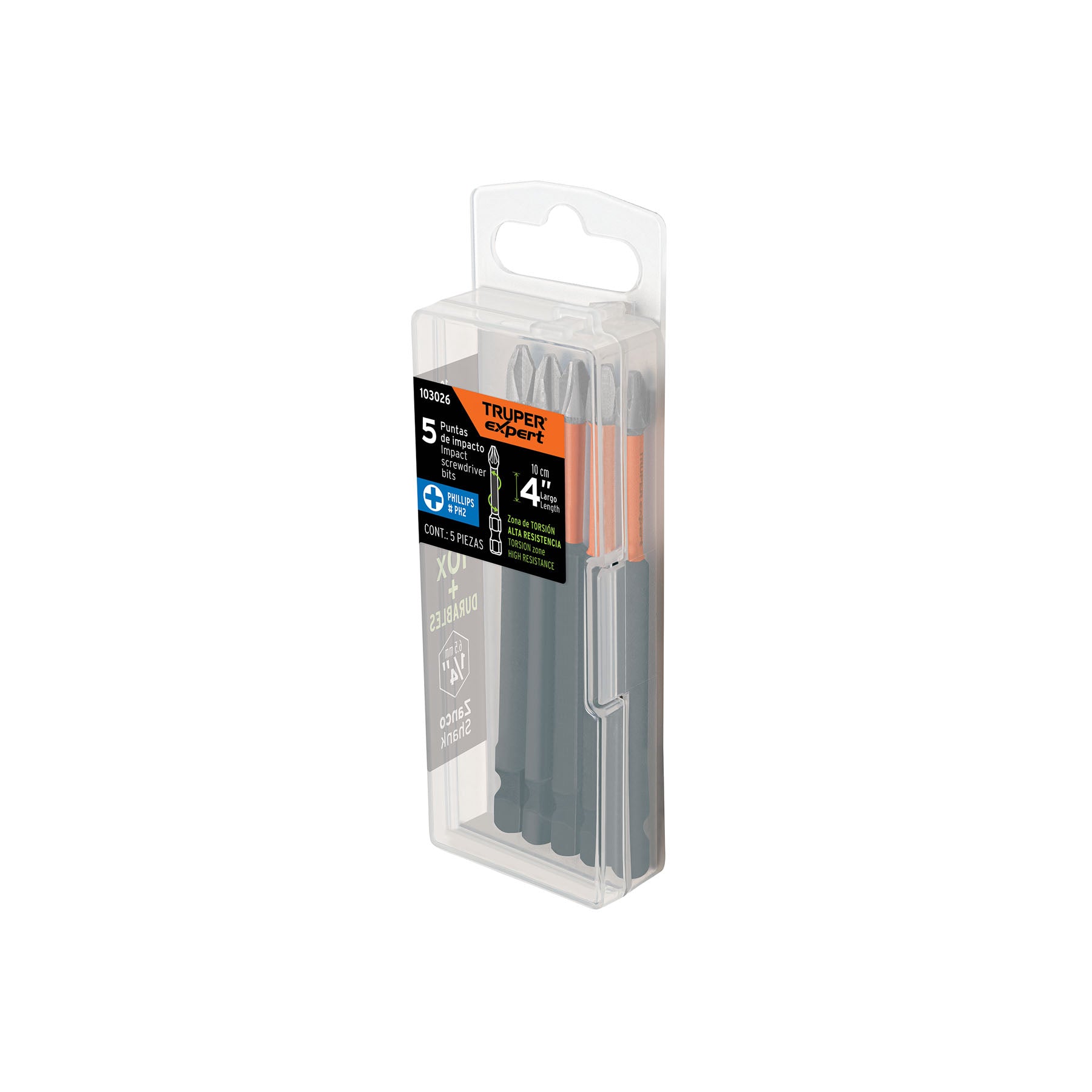 Estuche con 5 puntas de cruz PH2 de impacto largo 4'