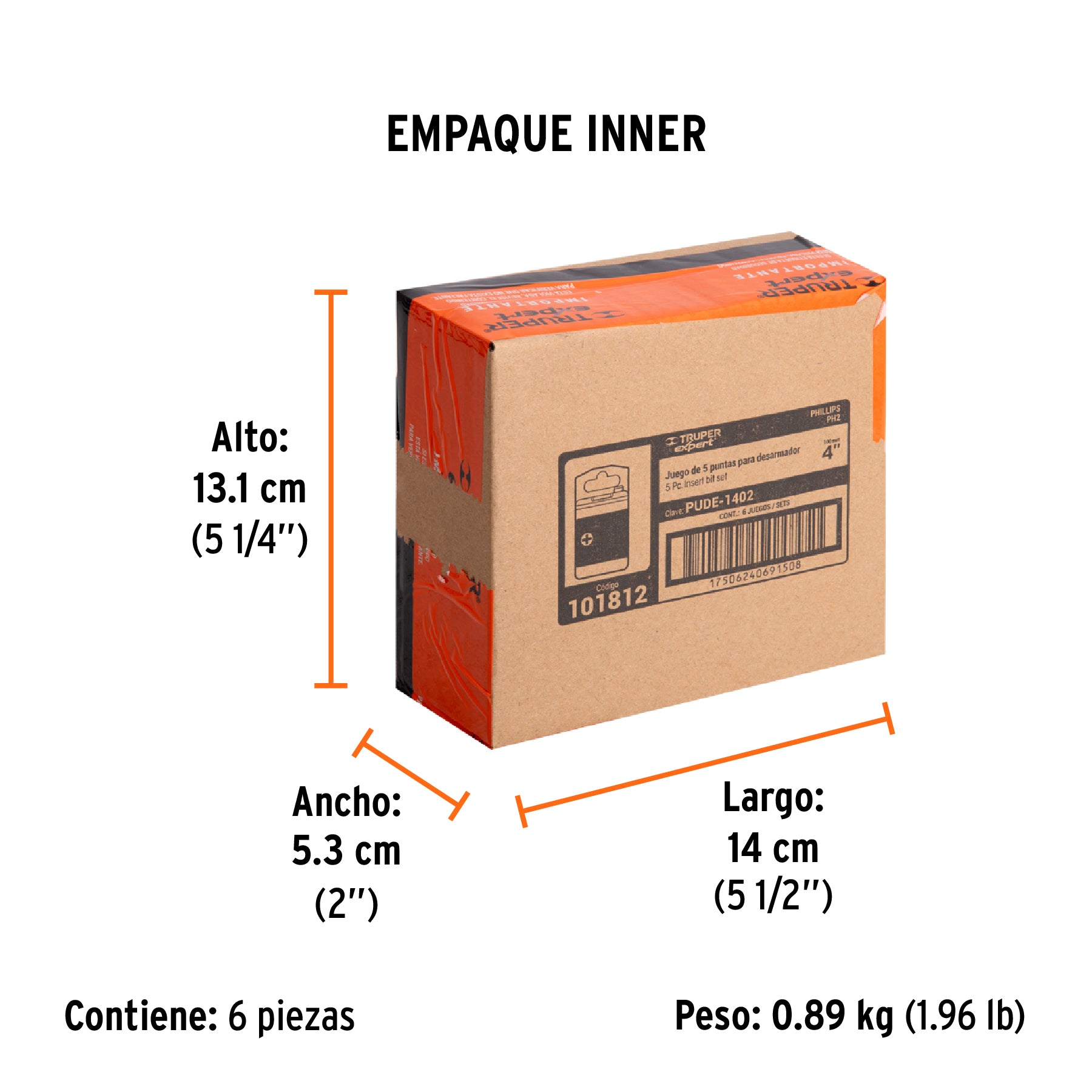 Puntas para desarmador Philips #2 largo 4', 5 pzas, Expert