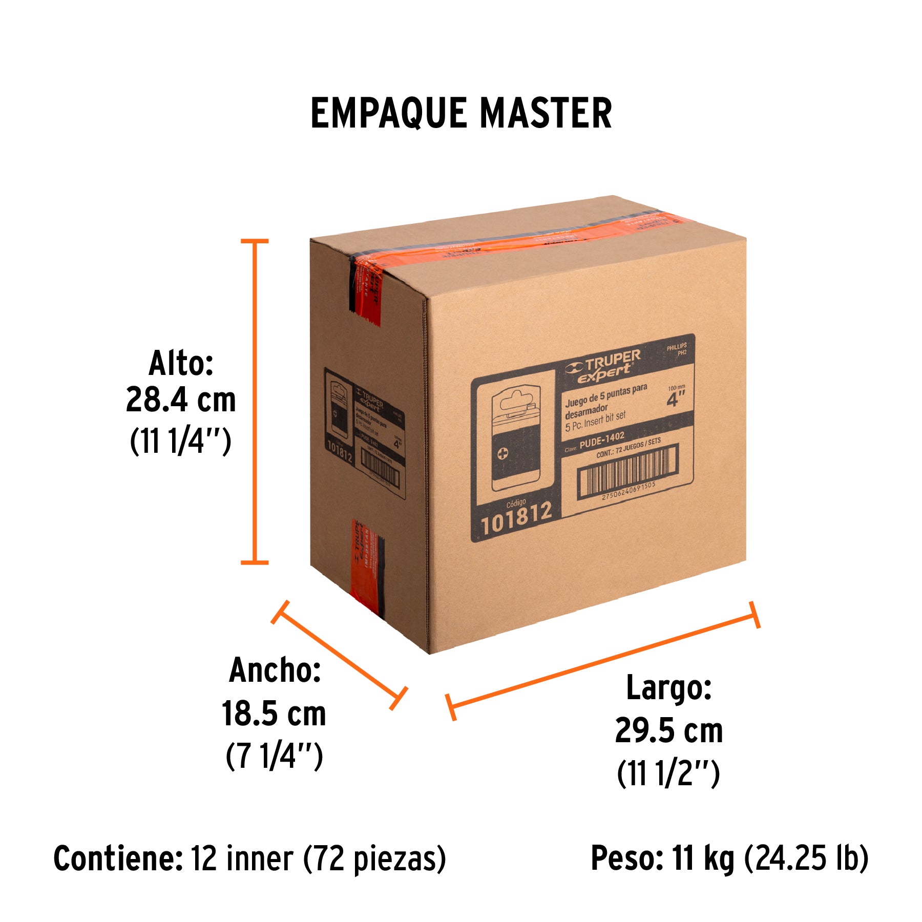 Puntas para desarmador Philips #2 largo 4', 5 pzas, Expert