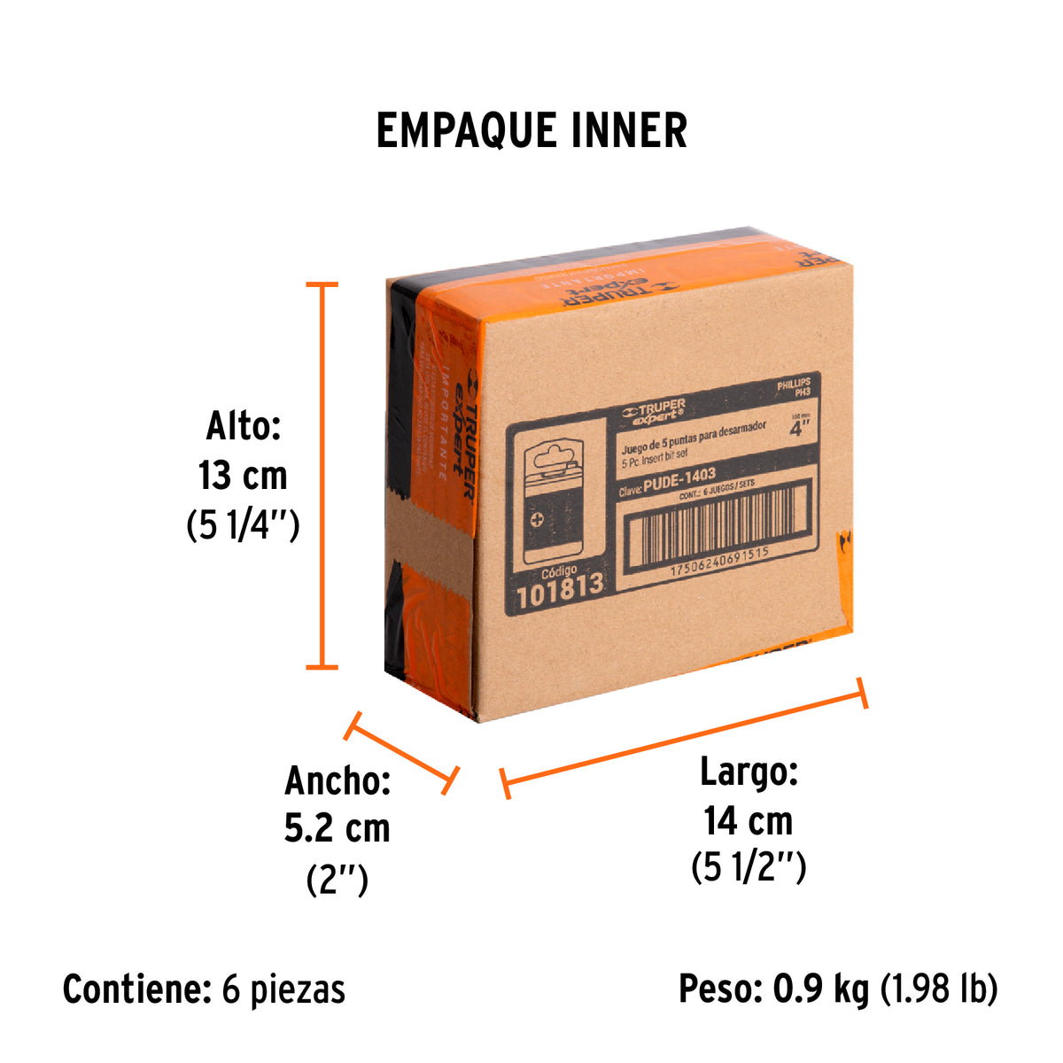 Estuche con 5 puntas de cruz PH3 largo 4", TRUPER EXPERT