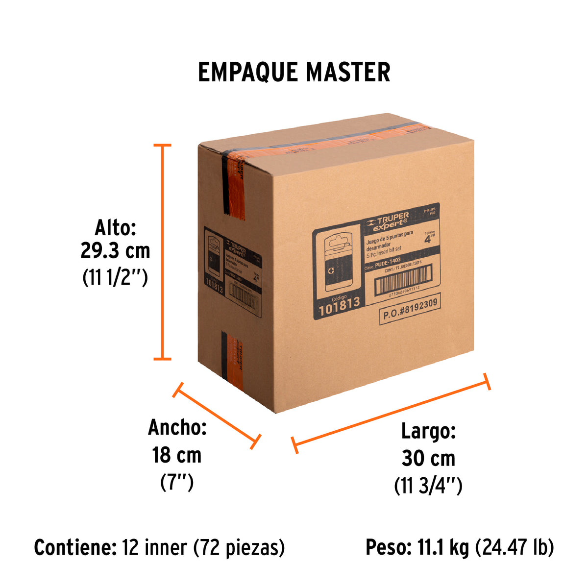Estuche con 5 puntas de cruz PH3 largo 4", TRUPER EXPERT