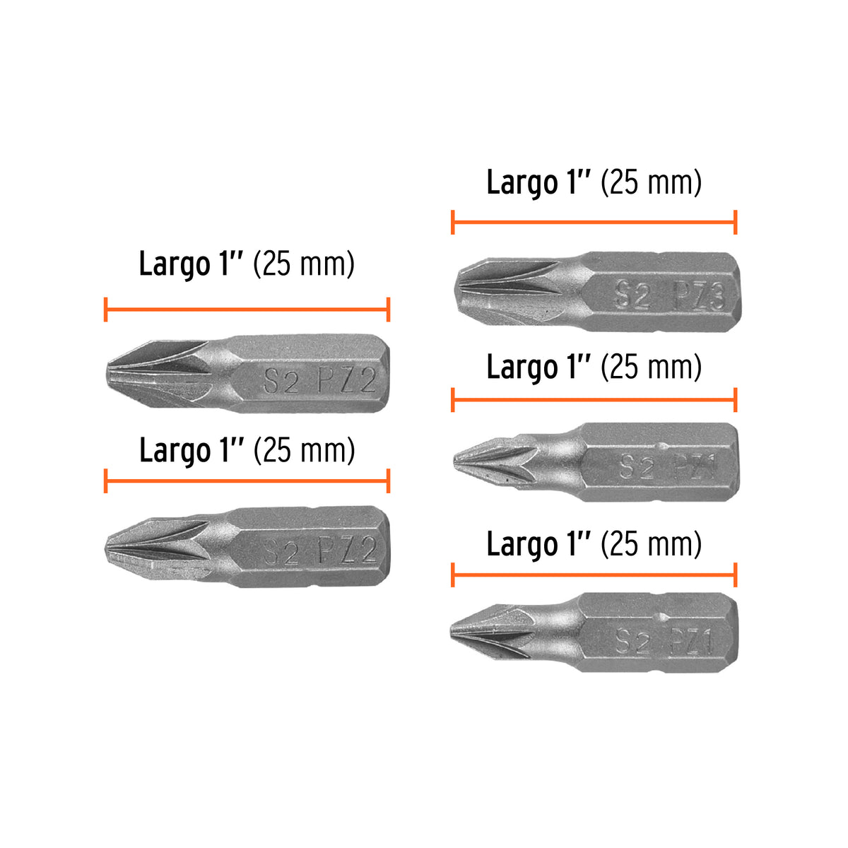 Juego de puntas pozidriv, 1", 5 piezas