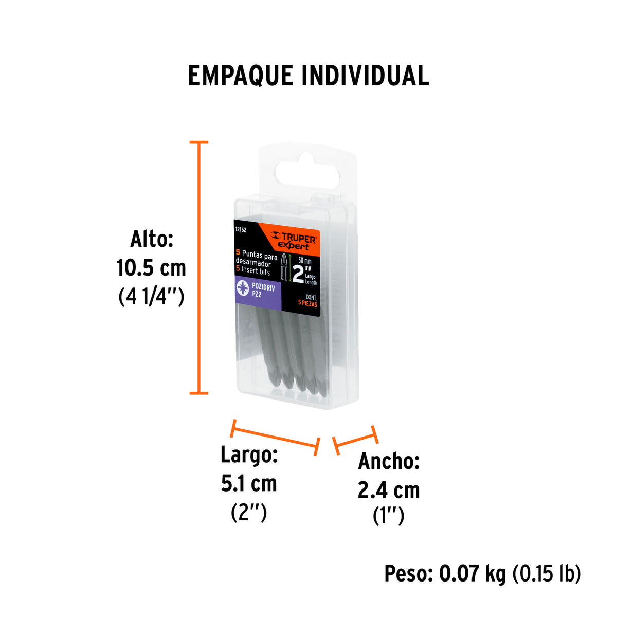 Puntas para desarmador Pozidriv, PZ2, 2", 5 piezas