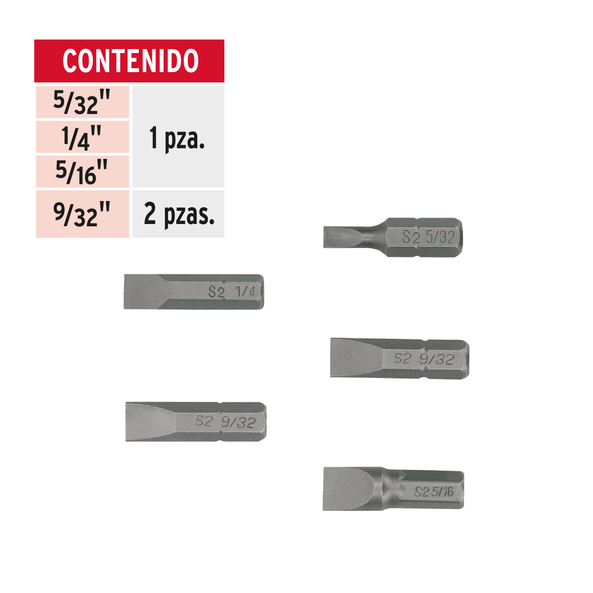 Puntas para desarmador planas combinadas 1", 5 piezas